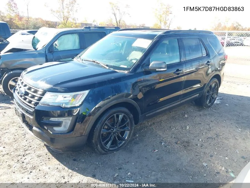 2017 Ford Explorer Xlt VIN: 1FM5K7D87HGD83863 Lot: 40637371