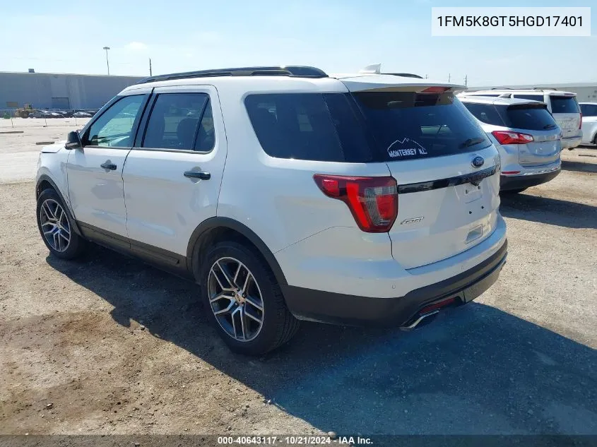 2017 Ford Explorer Sport VIN: 1FM5K8GT5HGD17401 Lot: 40643117