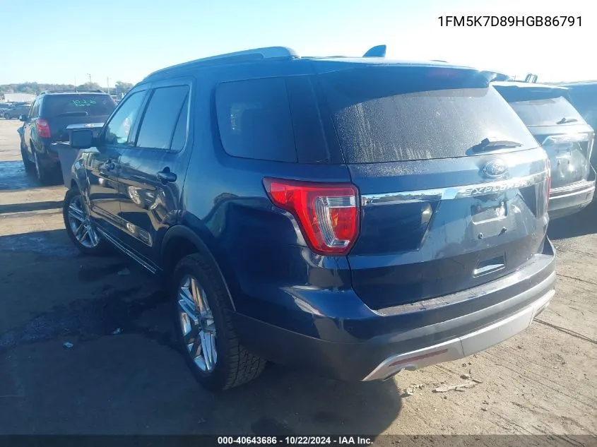 2017 Ford Explorer Xlt VIN: 1FM5K7D89HGB86791 Lot: 40643686