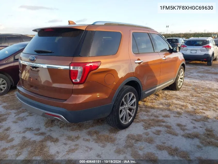 2017 Ford Explorer Limited VIN: 1FM5K7F8XHGC69630 Lot: 40648151