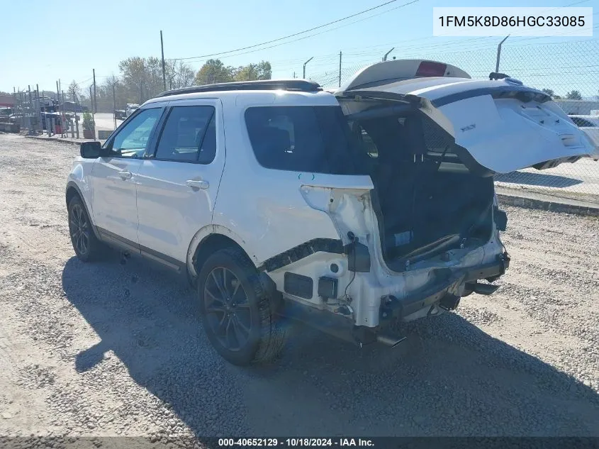 2017 Ford Explorer Xlt VIN: 1FM5K8D86HGC33085 Lot: 40652129