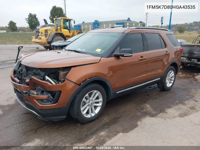 2017 Ford Explorer Xlt VIN: 1FM5K7D80HGA43535 Lot: 40653467