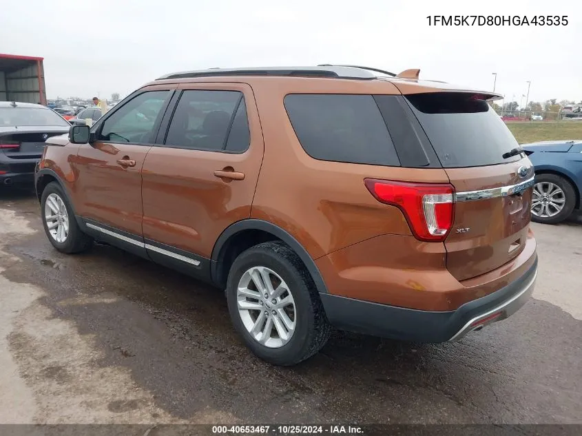 2017 Ford Explorer Xlt VIN: 1FM5K7D80HGA43535 Lot: 40653467