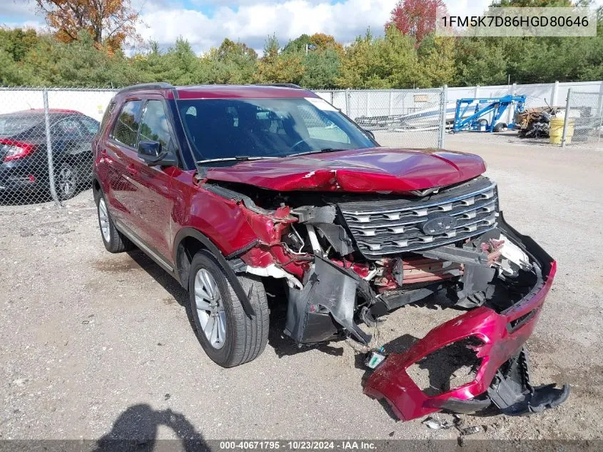 2017 Ford Explorer Xlt VIN: 1FM5K7D86HGD80646 Lot: 40671795