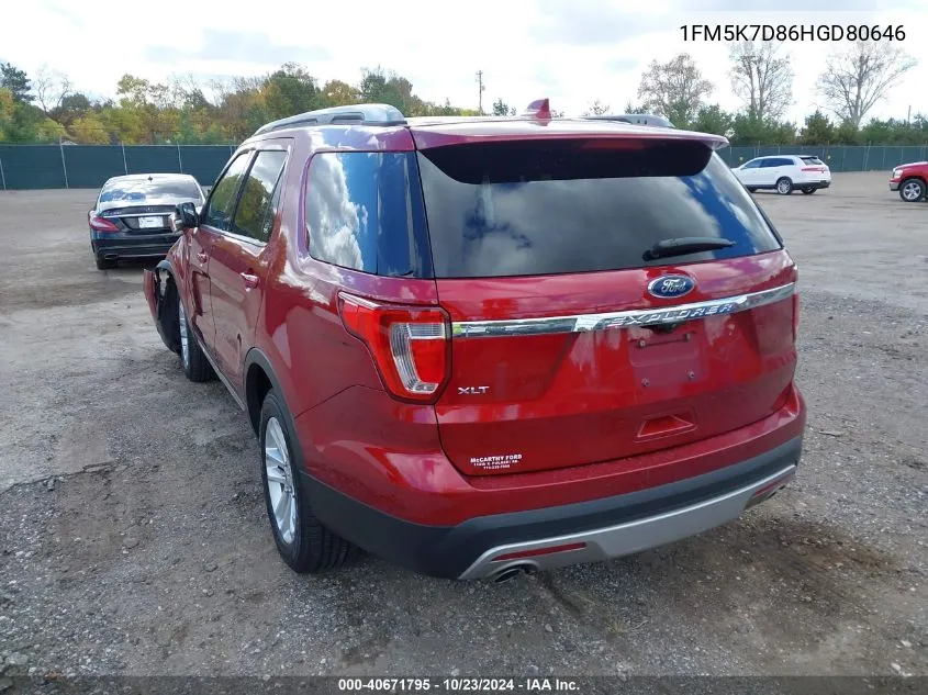 2017 Ford Explorer Xlt VIN: 1FM5K7D86HGD80646 Lot: 40671795