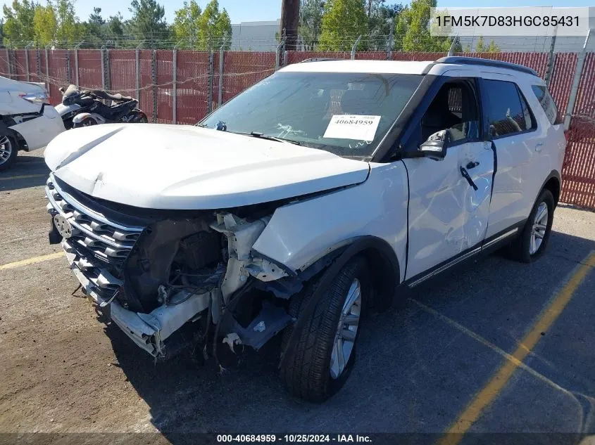 2017 Ford Explorer Xlt VIN: 1FM5K7D83HGC85431 Lot: 40684959