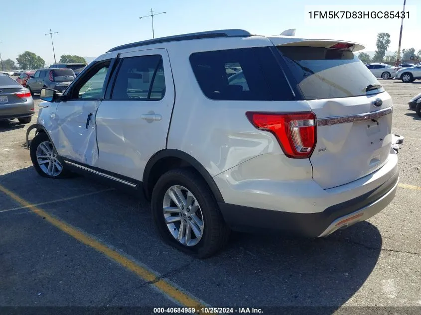 2017 Ford Explorer Xlt VIN: 1FM5K7D83HGC85431 Lot: 40684959