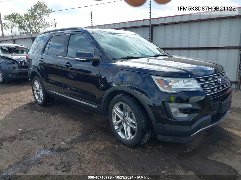 2017 Ford Explorer Xlt VIN: 1FM5K8D87HGB21122 Lot: 40710779