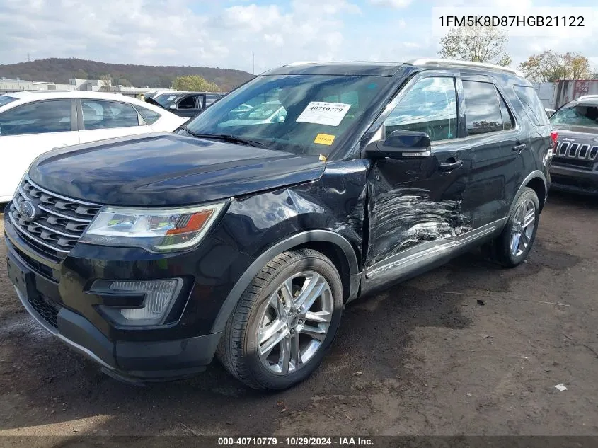 2017 Ford Explorer Xlt VIN: 1FM5K8D87HGB21122 Lot: 40710779