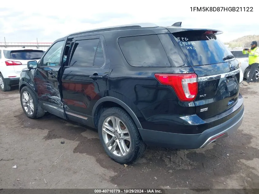 2017 Ford Explorer Xlt VIN: 1FM5K8D87HGB21122 Lot: 40710779