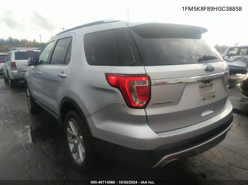 2017 Ford Explorer Limited VIN: 1FM5K8F89HGC38858 Lot: 40714566