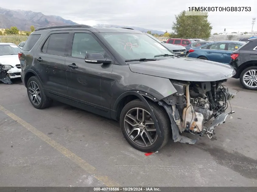 2017 Ford Explorer Sport VIN: 1FM5K8GT0HGB83753 Lot: 40718586