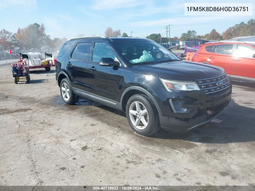 2017 Ford Explorer Xlt VIN: 1FM5K8D86HGD36751 Lot: 40719822