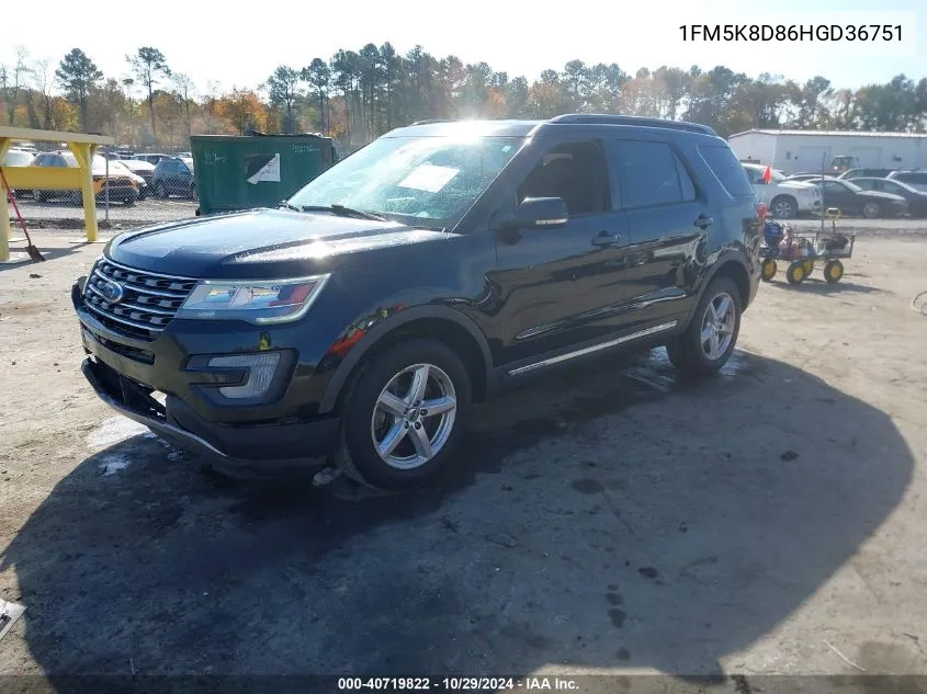 2017 Ford Explorer Xlt VIN: 1FM5K8D86HGD36751 Lot: 40719822