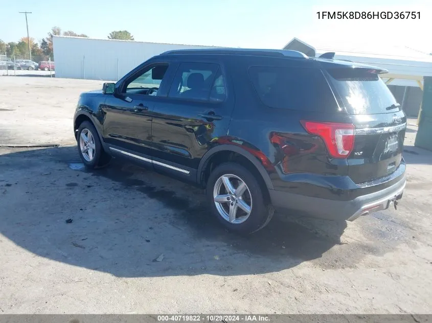 2017 Ford Explorer Xlt VIN: 1FM5K8D86HGD36751 Lot: 40719822