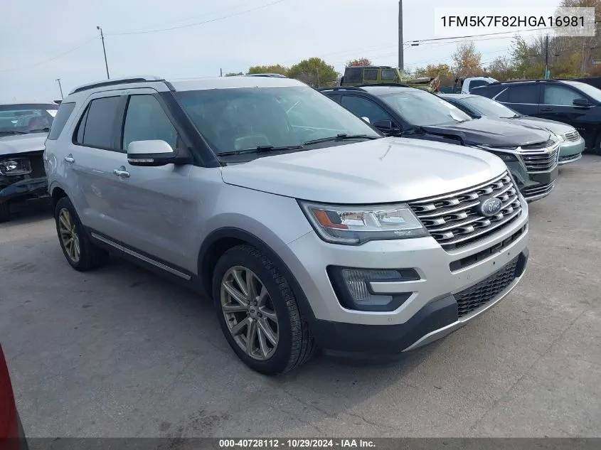 2017 Ford Explorer Limited VIN: 1FM5K7F82HGA16981 Lot: 40728112