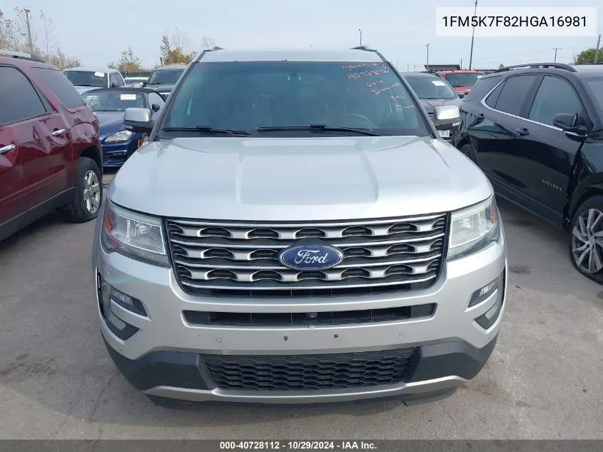 2017 Ford Explorer Limited VIN: 1FM5K7F82HGA16981 Lot: 40728112