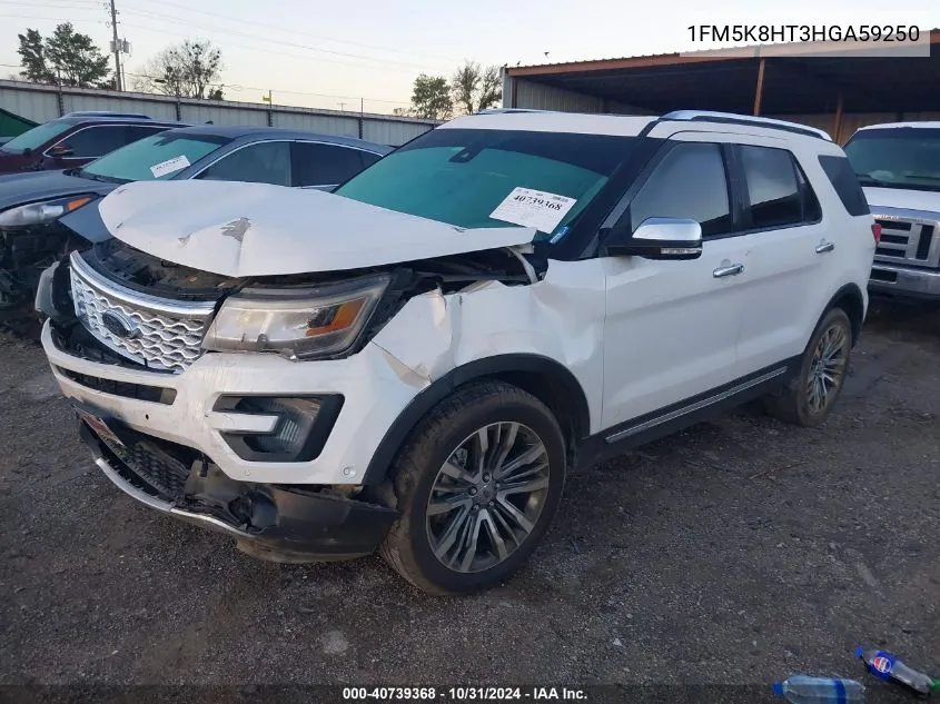 2017 Ford Explorer Platinum VIN: 1FM5K8HT3HGA59250 Lot: 40739368