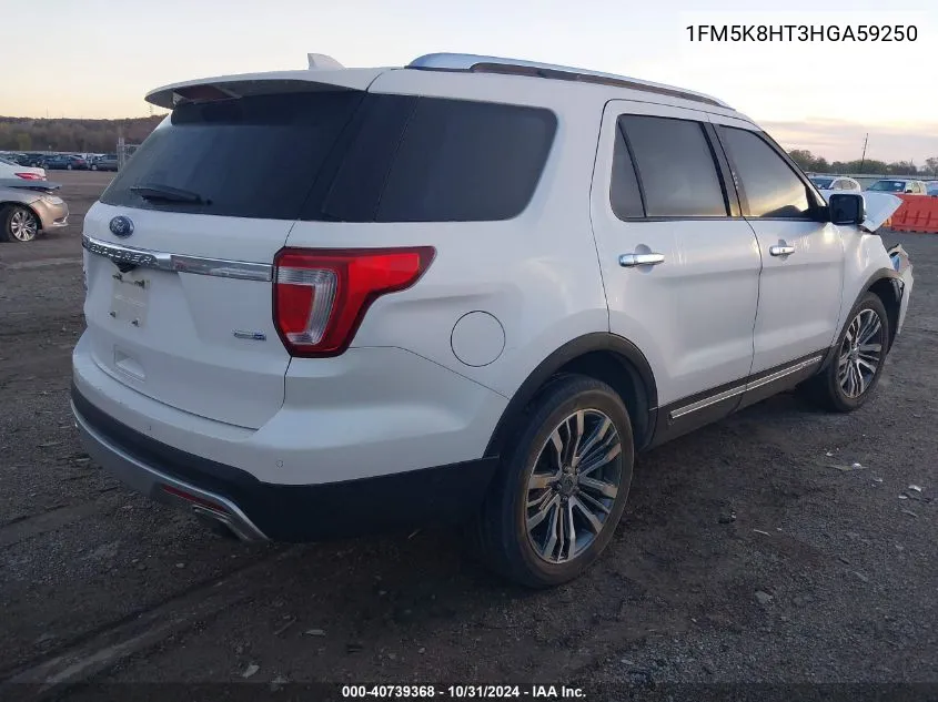 2017 Ford Explorer Platinum VIN: 1FM5K8HT3HGA59250 Lot: 40739368