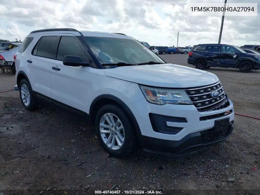 2017 Ford Explorer VIN: 1FM5K7B80HGA27094 Lot: 40740457