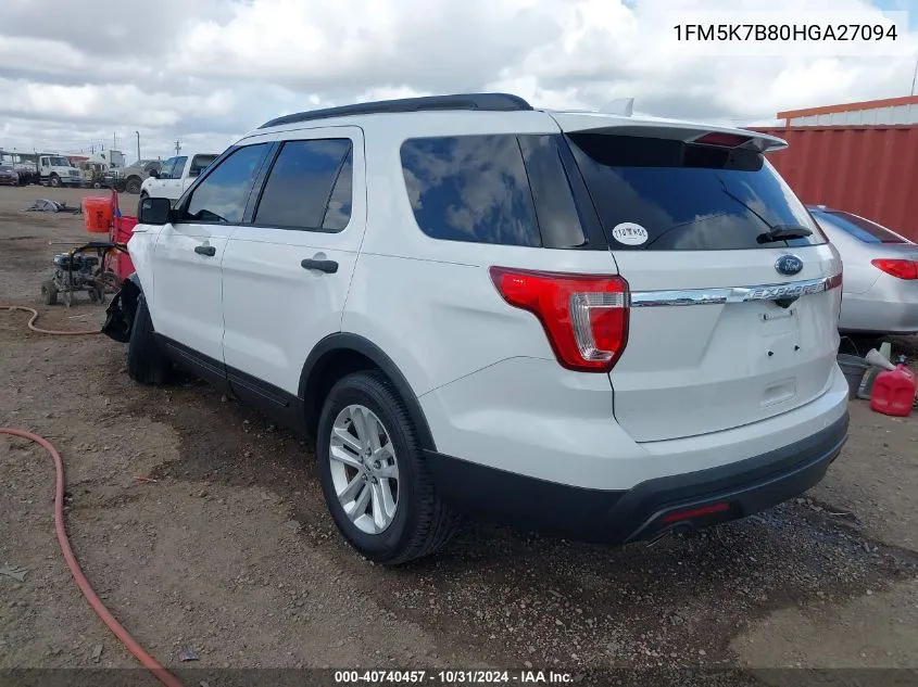 2017 Ford Explorer VIN: 1FM5K7B80HGA27094 Lot: 40740457