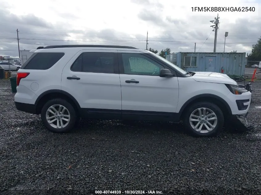 2017 Ford Explorer VIN: 1FM5K8B8XHGA62540 Lot: 40744939