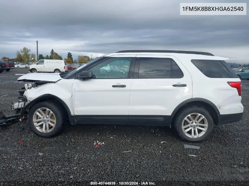 2017 Ford Explorer VIN: 1FM5K8B8XHGA62540 Lot: 40744939