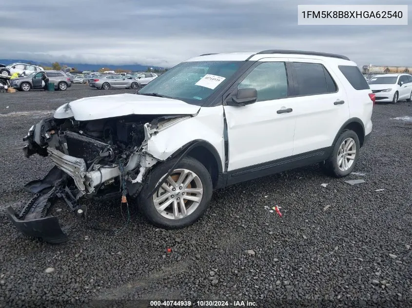 2017 Ford Explorer VIN: 1FM5K8B8XHGA62540 Lot: 40744939