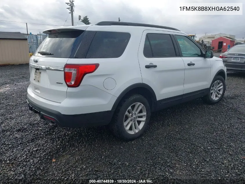 2017 Ford Explorer VIN: 1FM5K8B8XHGA62540 Lot: 40744939