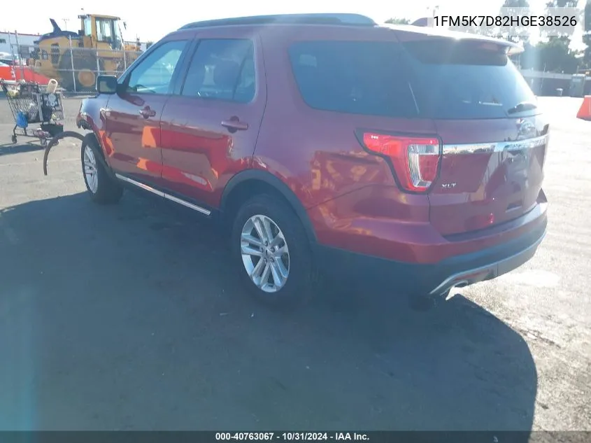 2017 Ford Explorer Xlt VIN: 1FM5K7D82HGE38526 Lot: 40763067