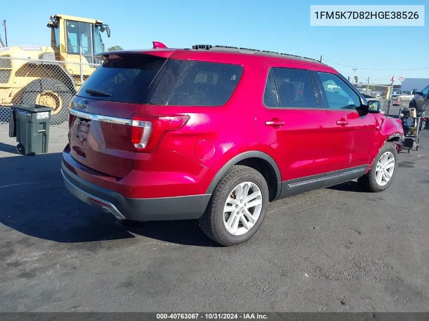 2017 Ford Explorer Xlt VIN: 1FM5K7D82HGE38526 Lot: 40763067