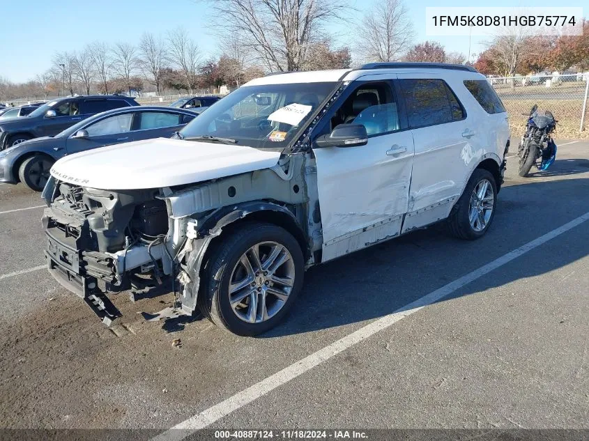 2017 Ford Explorer Xlt VIN: 1FM5K8D81HGB75774 Lot: 40887124