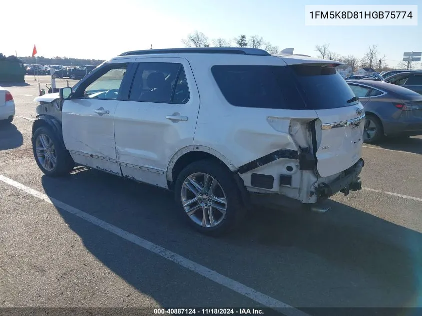 2017 Ford Explorer Xlt VIN: 1FM5K8D81HGB75774 Lot: 40887124