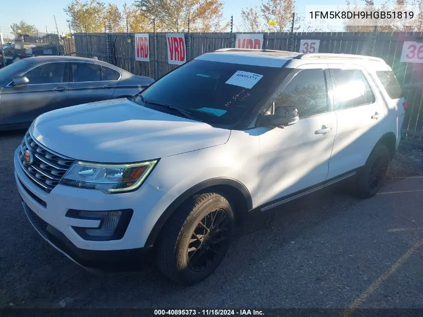 2017 Ford Explorer Xlt VIN: 1FM5K8DH9HGB51819 Lot: 40895373