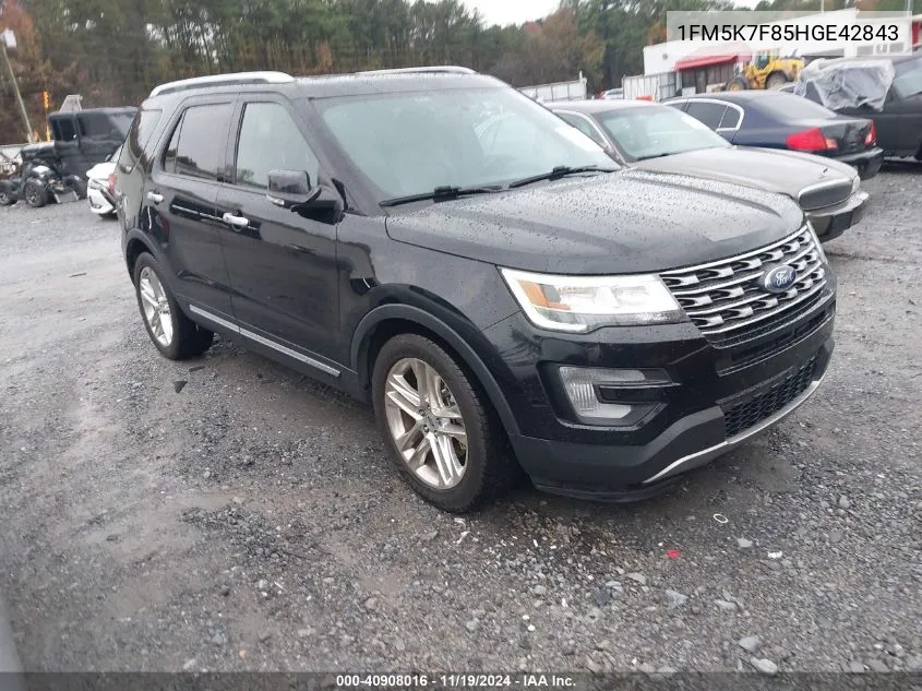 2017 Ford Explorer Limited VIN: 1FM5K7F85HGE42843 Lot: 40908016