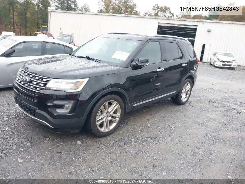 2017 Ford Explorer Limited VIN: 1FM5K7F85HGE42843 Lot: 40908016