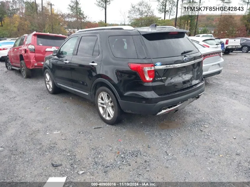 2017 Ford Explorer Limited VIN: 1FM5K7F85HGE42843 Lot: 40908016