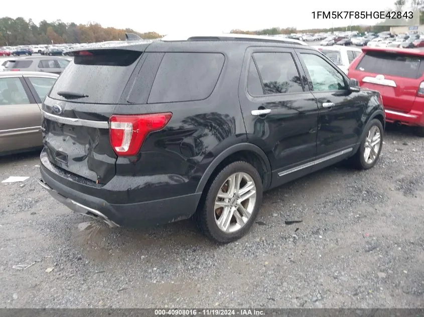 2017 Ford Explorer Limited VIN: 1FM5K7F85HGE42843 Lot: 40908016