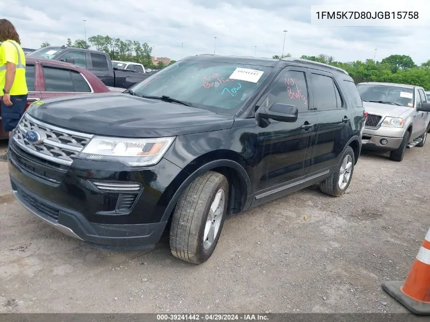 2018 Ford Explorer Xlt VIN: 1FM5K7D80JGB15758 Lot: 39241442