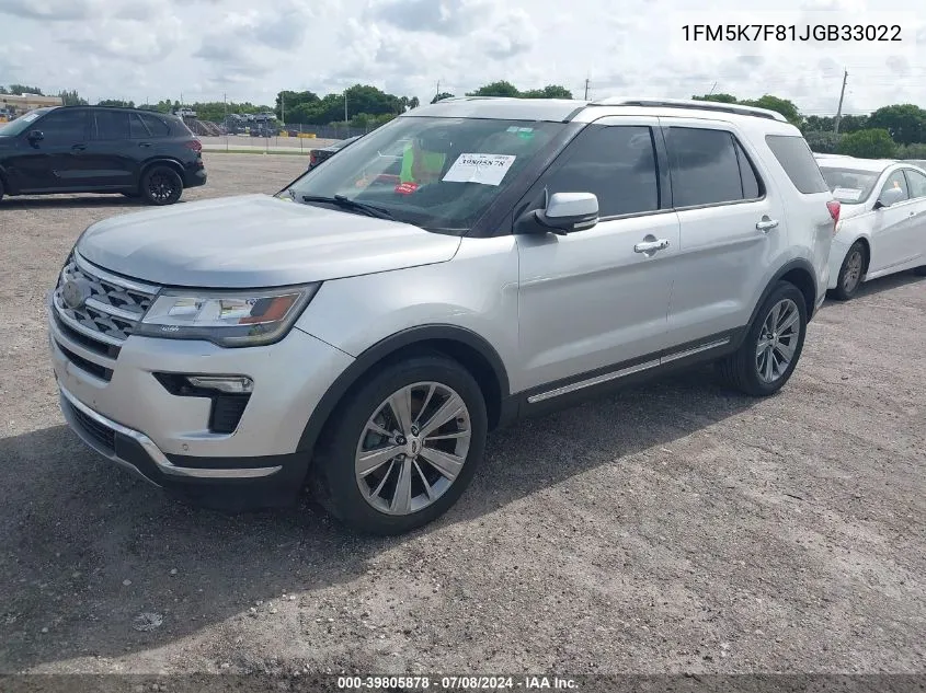 2018 Ford Explorer Limited VIN: 1FM5K7F81JGB33022 Lot: 39805878