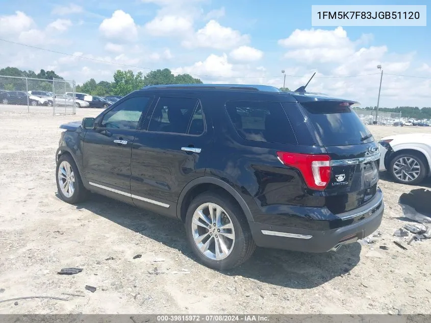 2018 Ford Explorer Limited VIN: 1FM5K7F83JGB51120 Lot: 39815972