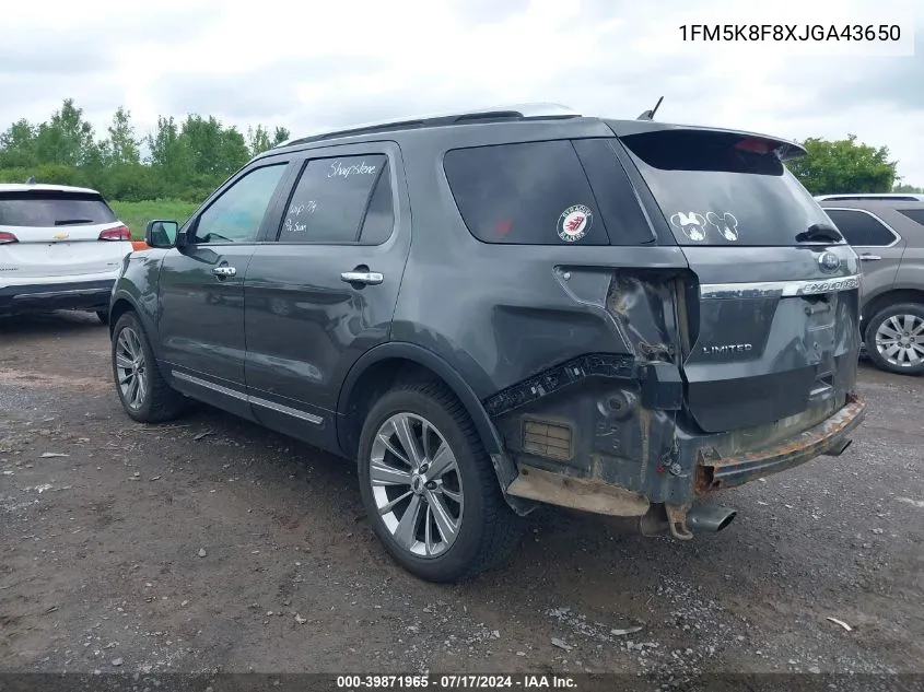 1FM5K8F8XJGA43650 2018 Ford Explorer Limited