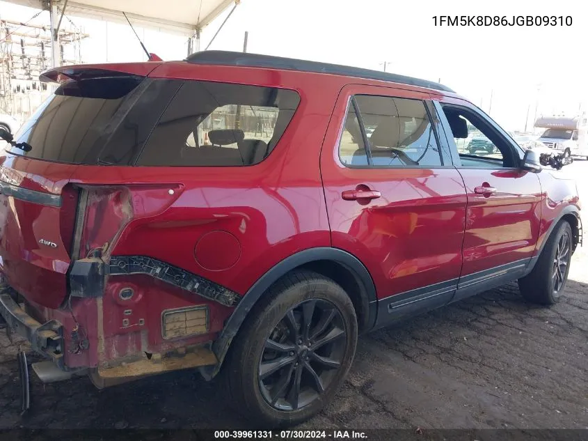 2018 Ford Explorer Xlt VIN: 1FM5K8D86JGB09310 Lot: 39961331