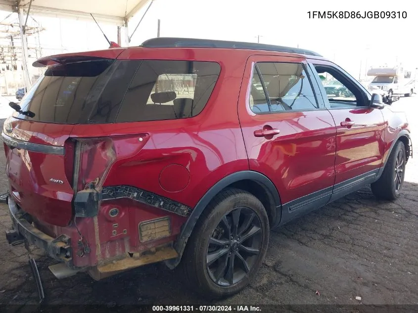 2018 Ford Explorer Xlt VIN: 1FM5K8D86JGB09310 Lot: 39961331