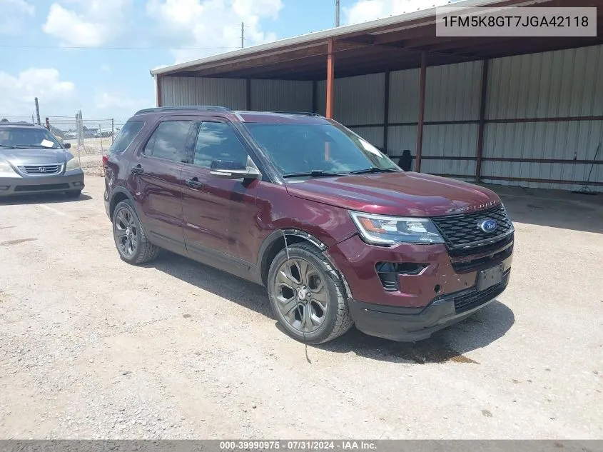 1FM5K8GT7JGA42118 2018 Ford Explorer Sport