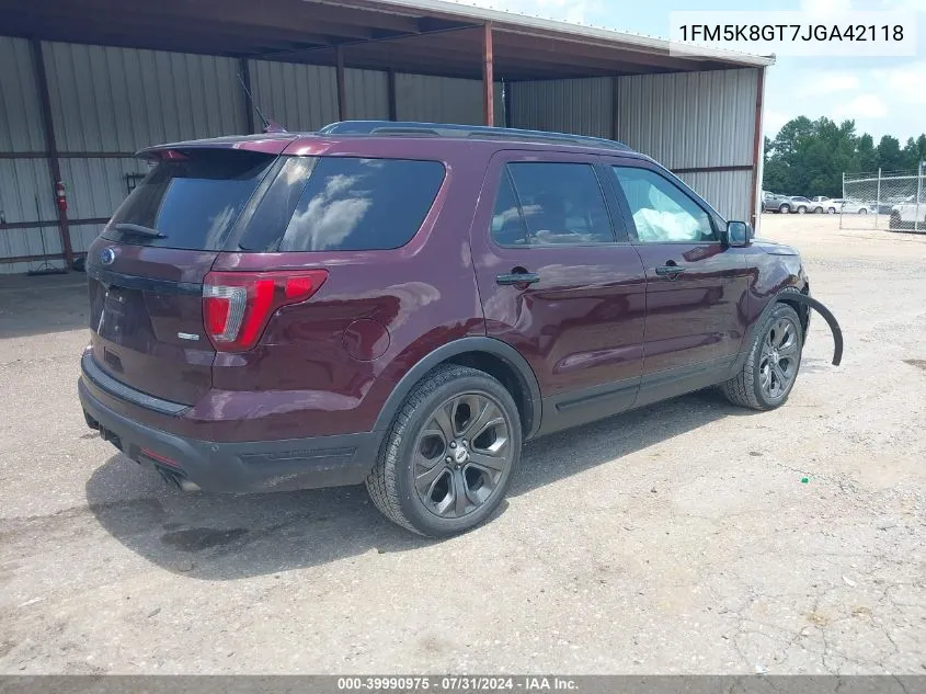 1FM5K8GT7JGA42118 2018 Ford Explorer Sport