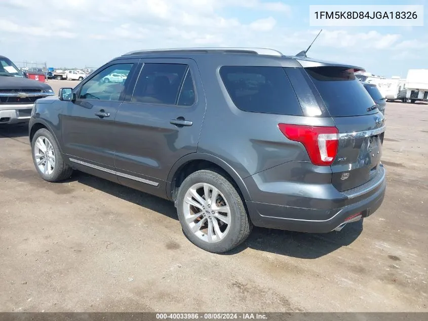 2018 Ford Explorer Xlt VIN: 1FM5K8D84JGA18326 Lot: 40033986