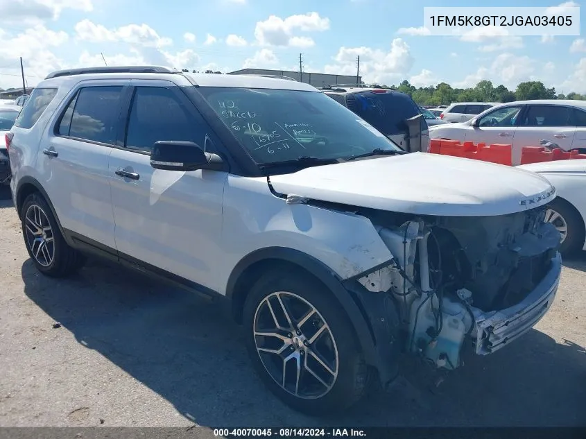 2018 Ford Explorer Sport VIN: 1FM5K8GT2JGA03405 Lot: 40070045