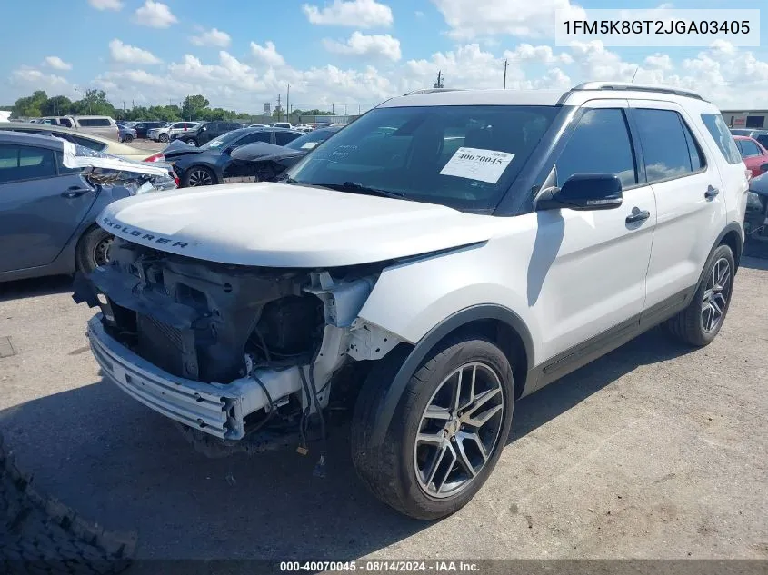 2018 Ford Explorer Sport VIN: 1FM5K8GT2JGA03405 Lot: 40070045