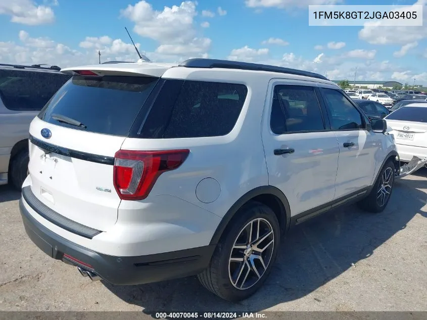 2018 Ford Explorer Sport VIN: 1FM5K8GT2JGA03405 Lot: 40070045